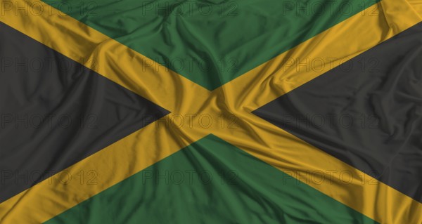 Jamaican flag with fabric texture background. National flag of Jamaica