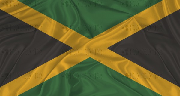 Flag of Jamaica with cloth texture. Close up of Jamaica flag waving