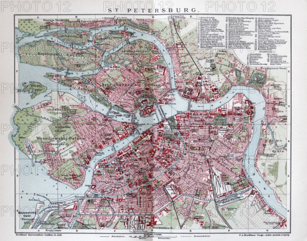 Saint Petersburg, Leningrad, Petrograd, historical city map around 1900, Russia