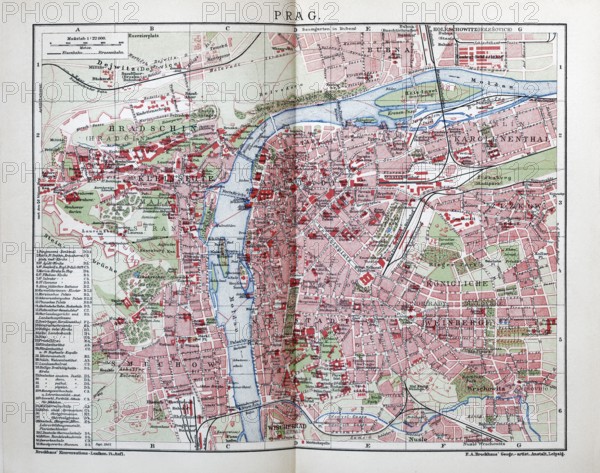 Prague, historical city map from 1907