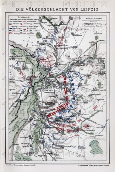 Battle of Leipzig, historical maps with positions of Napoleon's army and the allied troops