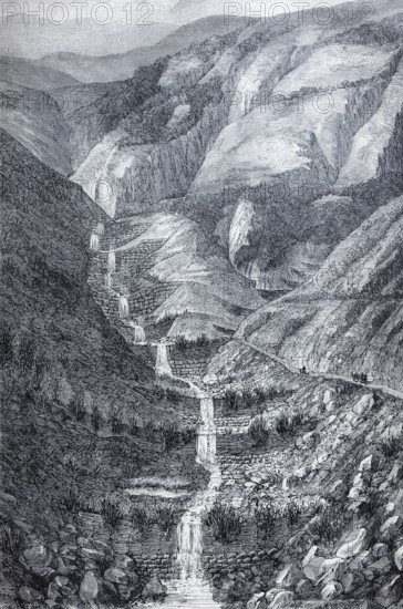 Defence of the Bourget torrent in Savoy, historical book illustration, steel engraving