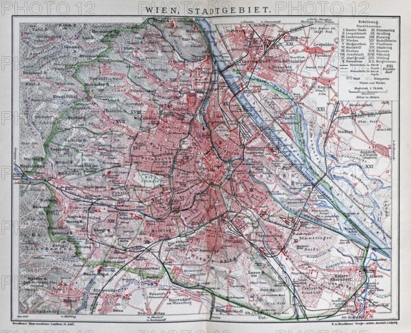 Vienna, historical city map from 1906, Austria
