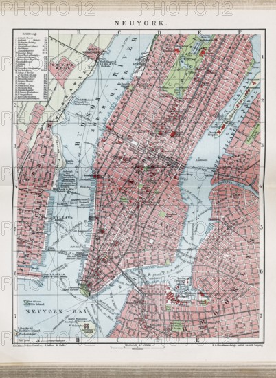 New York City, Neuyork, historical city map from 1906