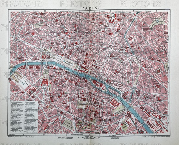 Paris, historical city map from 1906