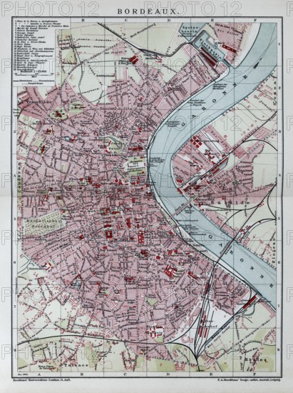 Bordeaux, historical city map from 1906, France