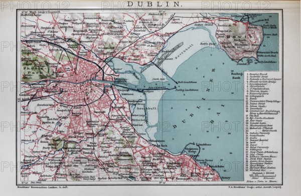 Dublin, historical city map from 1905, Ireland