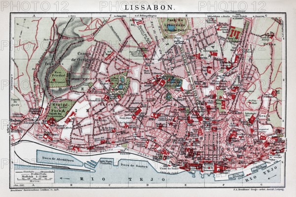 Lisbon, historical city map from 1907