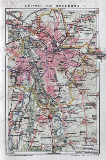 Leipzig and surroundings, historical map from 1907