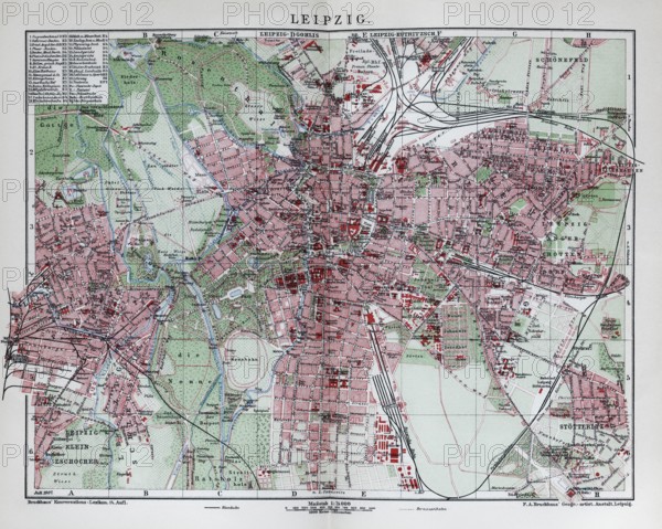 Leipzig, historical city map from 1907