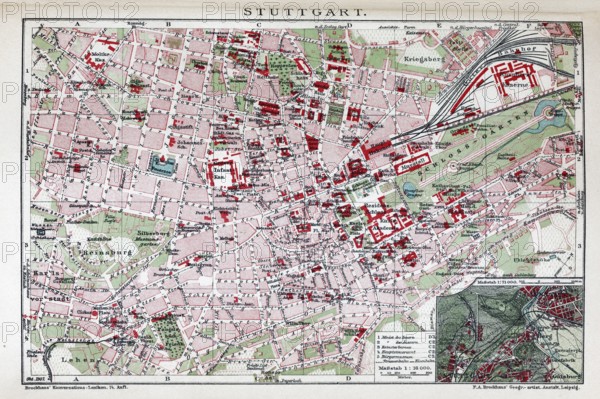 Stuttgat, historical city map from 1907