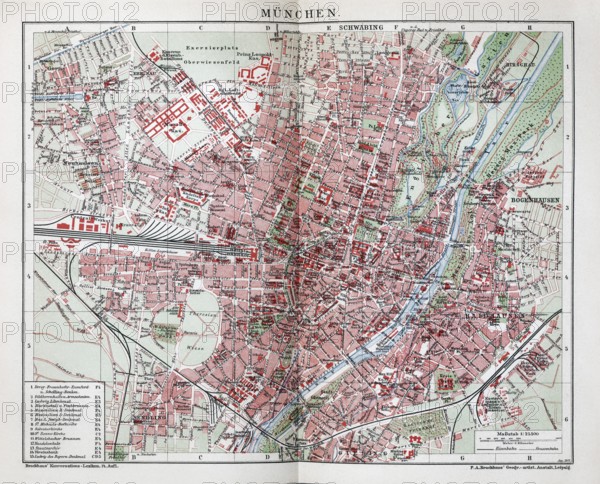 Munich, historical city map from 1907