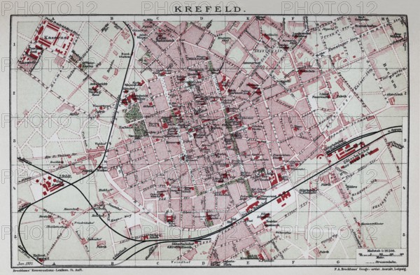 Krefeld, historical city map from 1907
