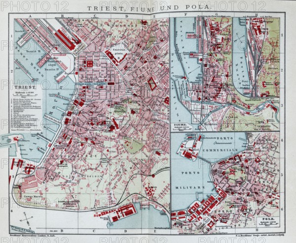 Trieste, Fiume and Pola, historical city map from 1907