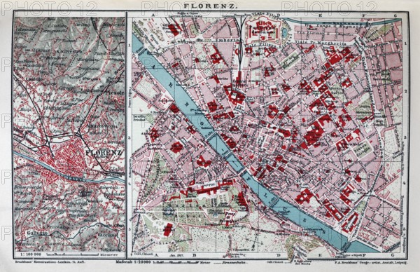 Florence, historical city map from 1907