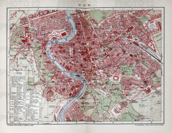 Rome, historical city map from 1907
