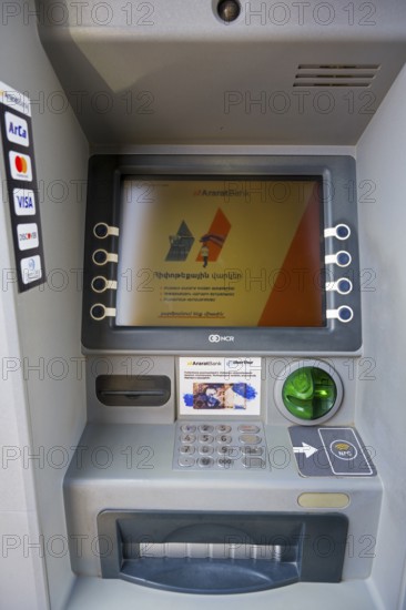A modern ATM of Araratbank with screen and card slot, Bank, ATM, Martuni, Gegharkunik Province, Armenia