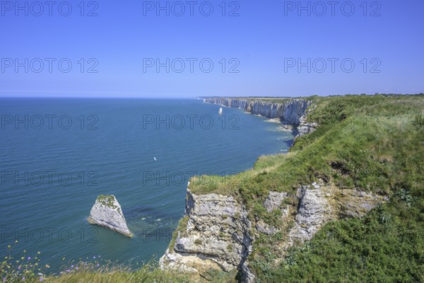 Hike from Etretat to Yport along the chalk cliff coast, Seine-Maritime department, France