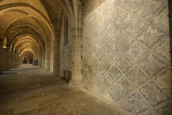 Wall with stone tiles from the 13th century, Abbey of Saint Remi, Reims, Marne, France