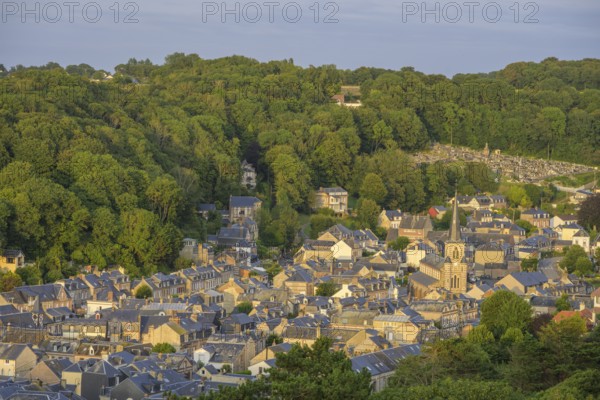 View of the village and the church in the evening light, Yport, Département Seine-Maritime, France