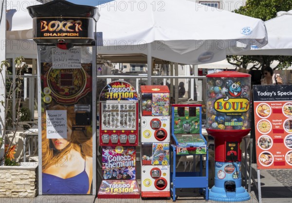 Various slot machines Vending machines, in the town of Vila Real de Santo António, on the border with Spain, Algarve, Portugal