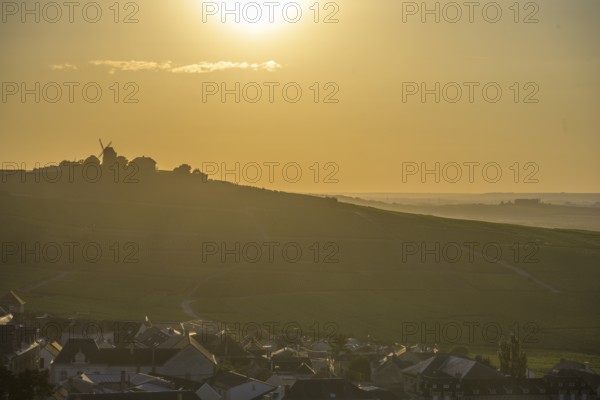 View of the mill in the evening light, Verzenay, Marne, France