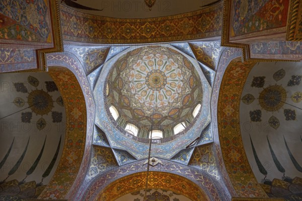 Detailed dome-shaped ceiling painting with elaborate ornaments and warm colours, Inside the historic, most important Armenian Orthodox cathedral, UNESCO World Heritage Site, Echmiadzin, Echmiadzin, Ejmiacin, Vagharshapat, Vagharshapat, Vagarshapat, Vagharshapat, Vagharshapat, Armavir Province, Armenia