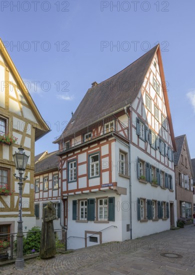 Half-timbered houses in the old town centre, Hirschhorn, Hesse, Germany
