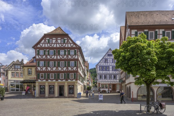Half-timbered houses on the main square, Mosbach, Baden-Württemberg, Germany
