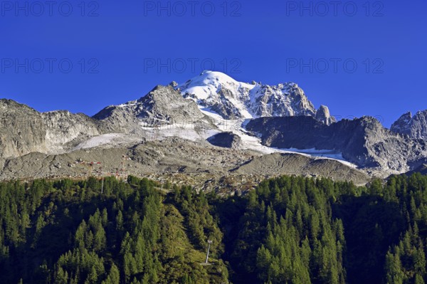 Aiguille des Grands Montets and snow-covered Aiguille Verte, Chamonix-Mont-Blanc, Haute-Savoie, France