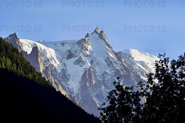 Aiguille du Midi, snow-covered Mont-Blanc on the right, Chamonix-Mont-Blanc, Haute-Savoie, France