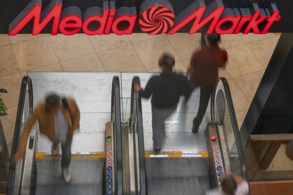 Escalators to Media Markt, Erlangen, Bavaria, Germany