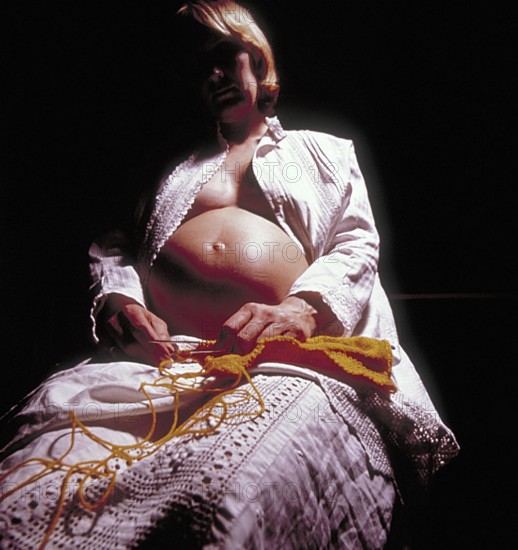 Pregnant woman with knitting, Bavaria, Germany