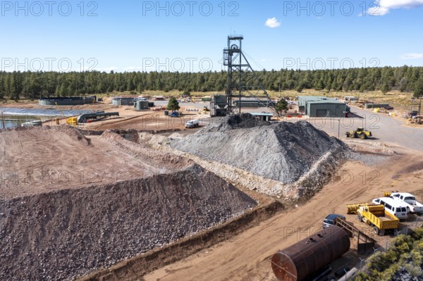 Tusayan, Arizona - Energy Fuels' controversial Pinyon Plain uranium mine, located a few miles from Grand Canyon National Park and inside Baaj Nwaavjo I'tah Kukveni National Monument. Native American tribes fear contamination of ground water and pollution from trucks hauling uranium ore along the 300-mile route to Energy Fuels' White Mesa mill in Utah