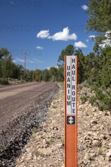 Tusayan, Arizona - A uranium haul route at Energy Fuels' controversial Pinyon Plain uranium mine, located a few miles from Grand Canyon National Park and inside Baaj Nwaavjo I'tah Kukveni National Monument. Native American tribes fear contamination of ground water and pollution from trucks hauling uranium ore along the 300-mile route to Energy Fuels' White Mesa mill in Utah