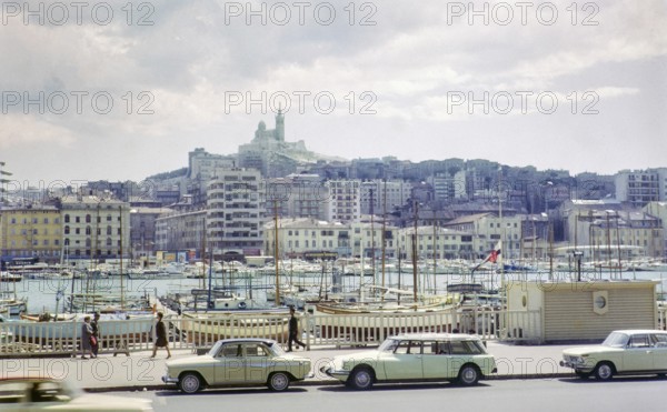 Basilique Notre-Dame de la Garde church, Old Port, Vieux Port, Marseille, France, Europe 1965