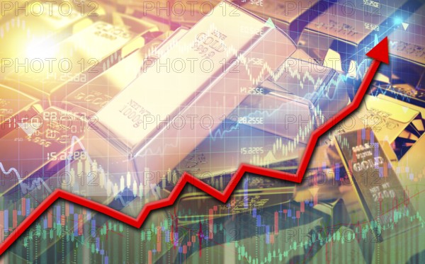 Gold price rises on the financial market. Gold price increases on market chart