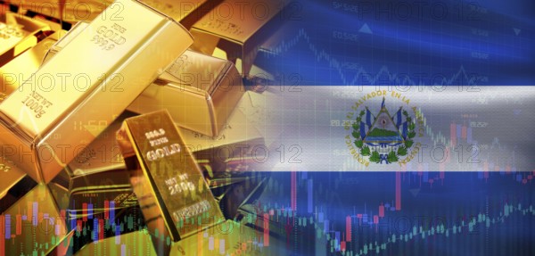Gold bars stacked on Salvadoran flag. El Salvador gold reserves, Concept