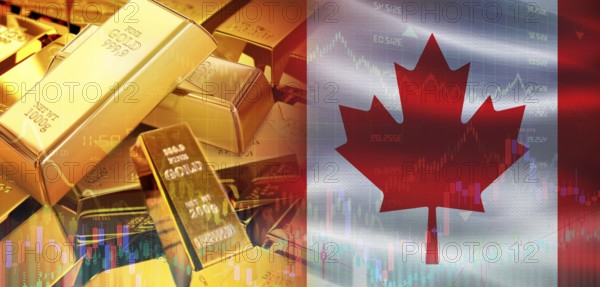 Gold bars stacked on Canadian flag. Canada gold reserves, Concept