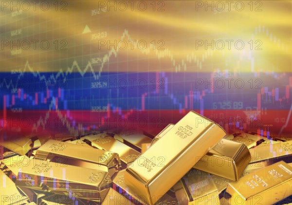 Gold bars on Colombia flag in background. Gold bars stacked on Colombian flag. Concept of Colombia gold reserves