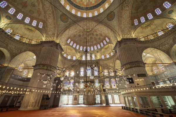 Interior of the Blue Mosque or Sultan Ahmed Mosque in Istanbul, Turkey