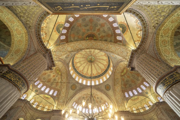 Column and domes of the Blue Mosque or Sultan Ahmed Mosque in Istanbul, Turkey