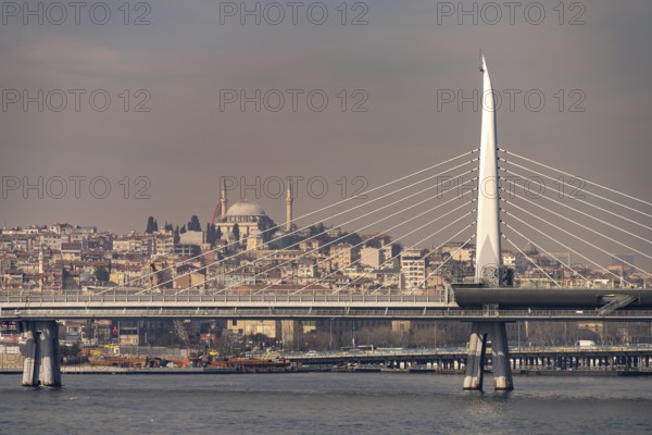 The metro bridge over the Golden Horn in Istanbul, Turkey