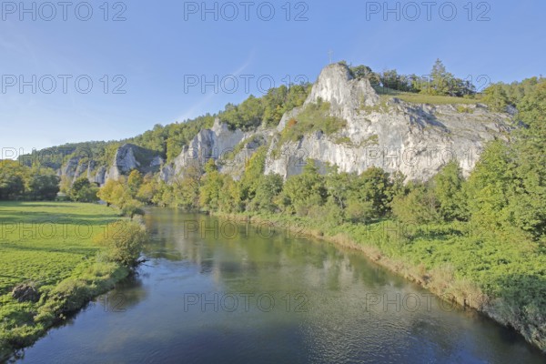 Cross rocks and rock formations above the Danube, rock cliffs, rocks, landscape, river landscape, nature photography, Gutenstein, Sigmaringen, Upper Danube Valley, Swabian Alb, Baden-Württemberg, Germany