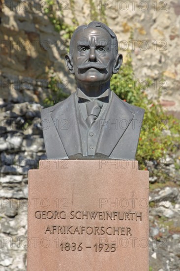 Memorial to African explorer Georg Schweinfurth, bust, inscription, bronze sculpture, Röhrbuckel, Wiesloch, Baden-Württemberg, Germany