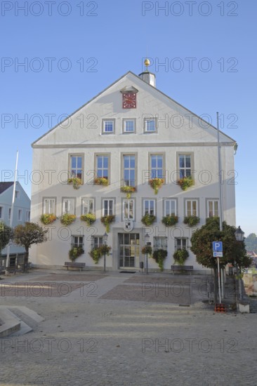 Town hall built in 1958, market square, Hechingen, Swabian Alb, Baden-Württemberg, Germany