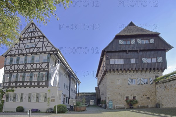 Former equestrian centre and today's youth hostel and medieval Zollern Castle, Balingen, Swabian Alb, Baden-Württemberg, Germany