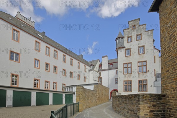 Back of the town hall with stepped gable, Fibergasse, Bad Münstereifel, Ahrgebirge, Eifel, North Rhine-Westphalia, Germany