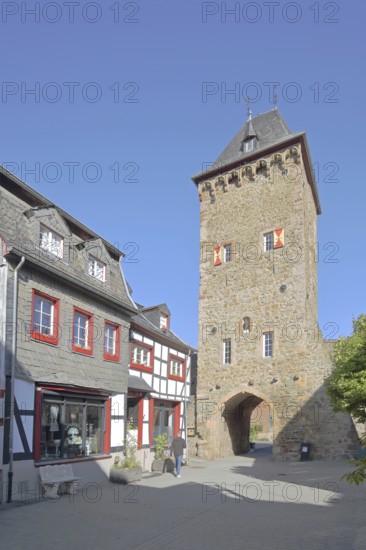 Werther Tor built in 1416, town gate, defence defence tower, Bad Münstereifel, Ahrgebirge, Eifel, North Rhine-Westphalia, Germany