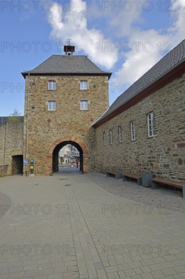 Historic Orchheim Tor, town gate, town tower, town fortification, town wall, Bad Münstereifel, Ahrgebirge, Eifel, North Rhine-Westphalia, Germany